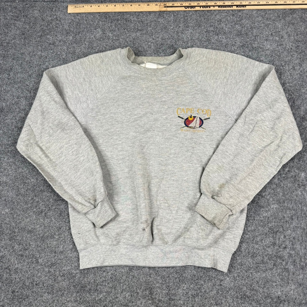 Sport Wear Sweatshirt Mens Size L Gray Cape Cod Sailboat Graphic Made in USA